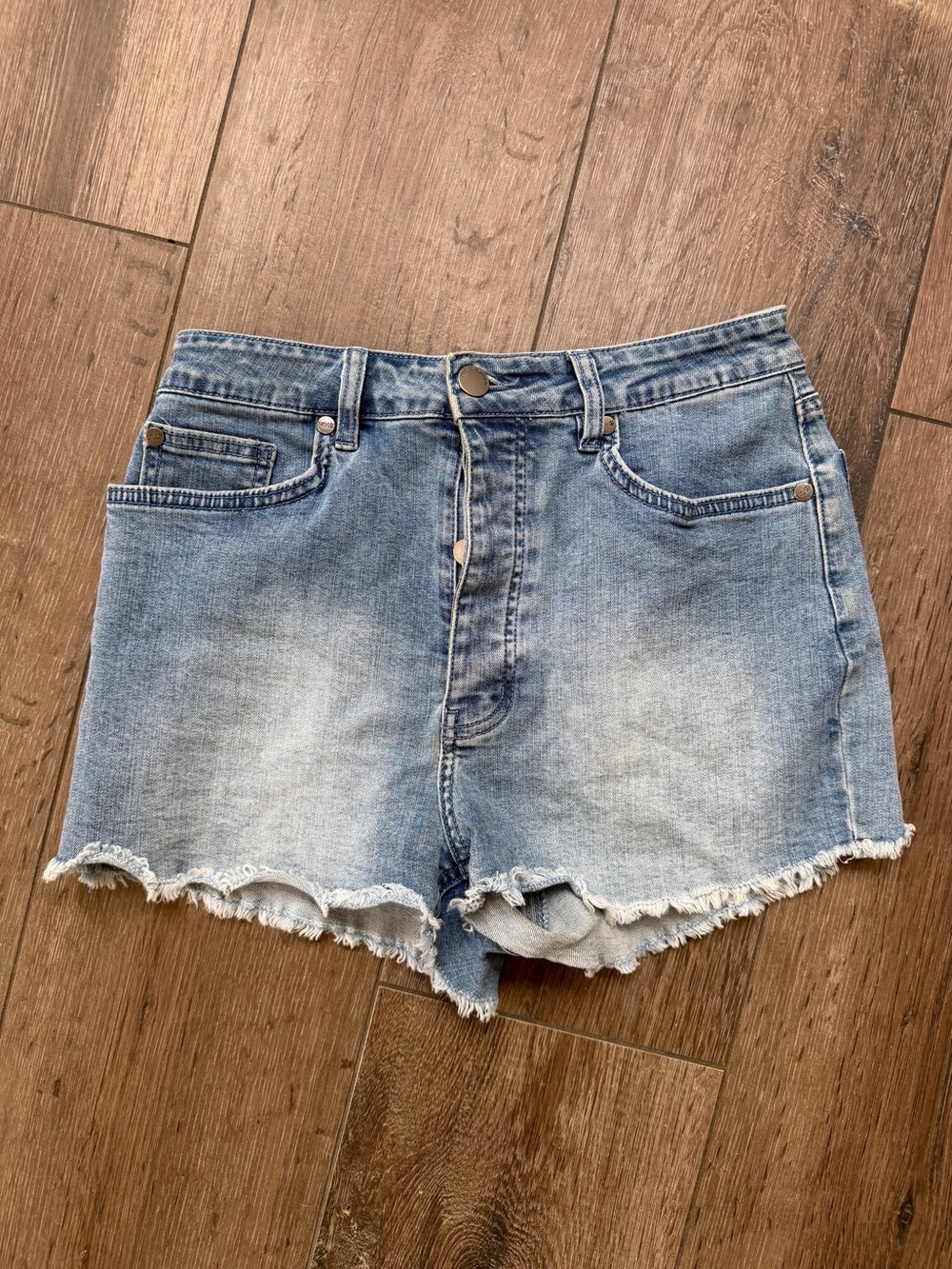 Sisstr Frayed Hem Light Blue Denim Shorts - Casual High Rise